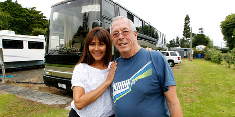 Georgia and Clive Tomkins are selling their luxury motorhome after seven happy years. Photo / Michael Craig