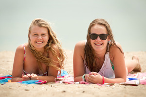 Olivia Hay and Alice Jackson hit the beach. Photo / Natalie Slade