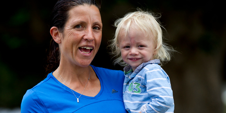 Elaine Webb, with two-year-old Alex, who was born at 33 weeks. She is running 720km in 51 days to raise money for the Neonatal Trust Auckland. Photo / Dean Purcell