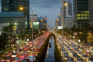 Commuters in Bangkok traffic jams crawl along at an average speed of 18km/h. Photo / Bloomberg