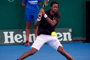 Franchman Gael Monfils folded in just 48 minutes today. Photo / Greg Bowker