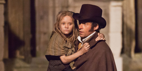 Isabelle Allen as a young Cosette and Hugh Jackman as Jean Valjean in Les Miserables. Photo / Supplied