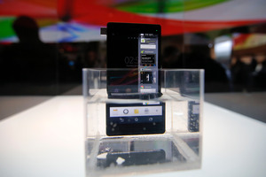 Sony's new Xperia Z smartphone is displayed in water at the Sony booth at the International Consumer Electronics Show in Las Vegas. Photo / AP