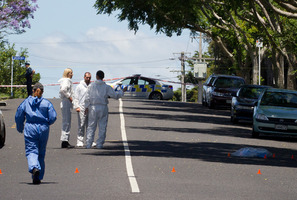 Police work within the cordon on Pilkington Rd in Panmure, Auckland on January 1, 2013. Photo / Greg Bowker