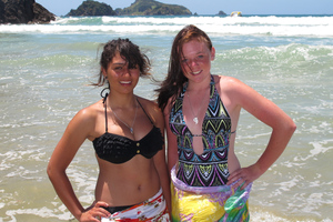 Fifteen-year-olds Amohia Afeaki, left, and Sabrina Parsons put their Sea Scout training to use when they rescued two drowning men at Matauri Bay. Photo / Northern Advocate