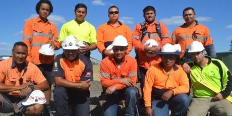 Kiwi contractors Wayne Faapito, Blake Kefu, Andrew Manu, Armine Kay, Ralph Williams, Tee Kefu, Mafi Kefu, Matthew Hapeta and Rob Leilua. They are pictured with fellow worker Ardelius Mitchell.