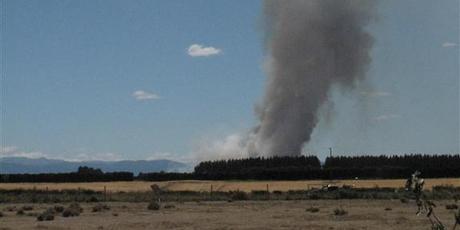 The fire burning near West Melton in Canterbury. Photo / Simon Lewis