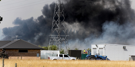 Smoke billows from a scrub fire in the Prebbleton area of Christchurch. Photo / Martin Hunter