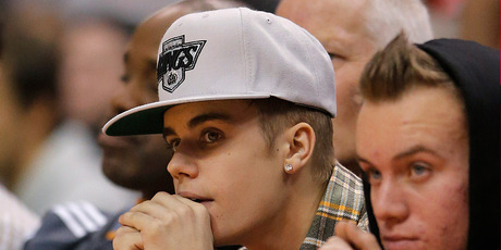 Justin Bieber at a Los Angeles Lakers game. Photo/AP