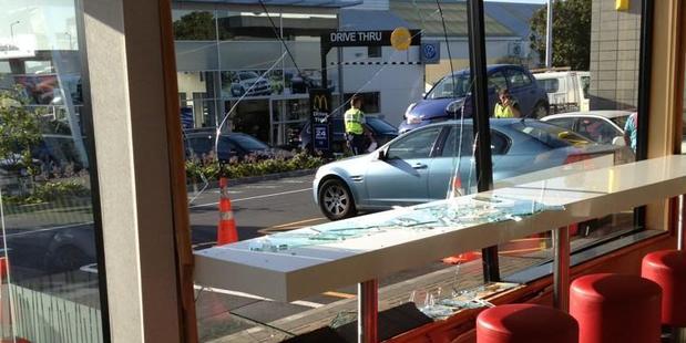 The crash scene at McDonald's in Wairau Valley, Auckland. Photo / Twitter / @roger_nz66