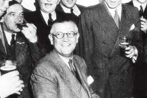 Sir Archibald McIndoe and his 'boys' singing at the Guinea Pig Club reunion in 1948. Photo / Supplied