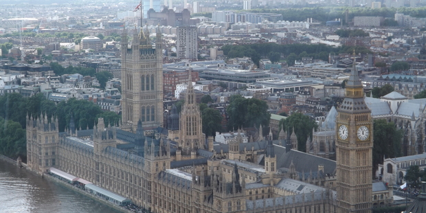 London's Houses of Parliament as seen from the London Eye. Photo / Matt Shallcrass
