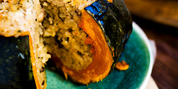 Whole Stuffed Pumpkin with Wild Mushroom Risotto. Photo / NZH