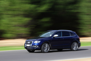 Audi's SQ5 struts its stuff at Highlands Motor Park, Cromwell, recently; the SUV features a gutsy twin-turbo-diesel, 3-litre V6 engine. Photo / Michael Thomas