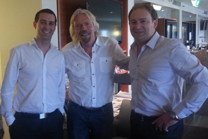 FaceMe chief technology officer Danny Tomsett, from left, Sir Richard Branson and FaceMe chief executive Mark Christensen. Photo / Supplied