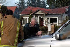 Des Evans visits the scene of yesterday's house blaze at Rangataua near Ohakune that claimed the life of his son. Photo / NZ Herald