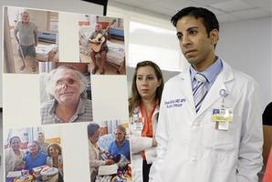 The attack left Poppo blind, but the doctors say he's been working with an occupational therapist to learn how to take care of himself. Photo / AP