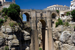 The Puente Neuvo (new bridge) in Ronda, Spain, spans the 120m-deep chasm which divides the city. Photo / Supplied