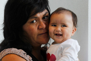 Nanaia Mahuta had to remain at Parliament until midnight with her baby girl, Nuia-Cybele because her vote was needed. Photo / Christine Cornege