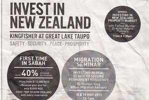Migration seminars targeted investors in Malaysia and Singapore with a Taupo property scheme. Photo / Supplied