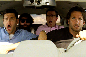 Justin Bartha as Doug, Zach Galfianakis as Alan, Ed Helms as Stu and Bradley Cooper as Phil in The Hangover Part III. Photo / Supplied