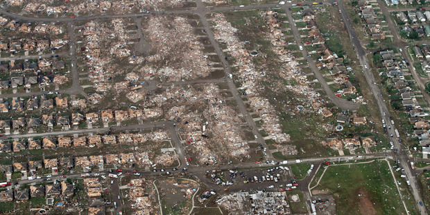 The remains of homes hit by a massive tornado in Moore, Oklahoma. Photo / AP