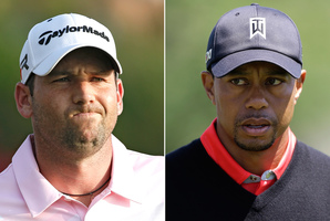 Sergio Garcia (L) and Tiger Woods (R). Photo / AP