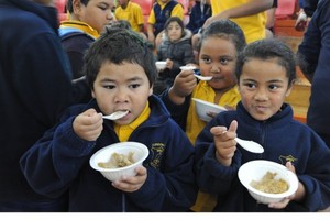 Kids at the Otara Big Breakfast - a Mana Party event in support of the 'Feed the Kids' Bill. Photo / Sophie Barclay