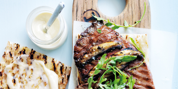 Prosciutto-wrapped steak and mushroom sandwich. Photo / Donna Hay Magazine