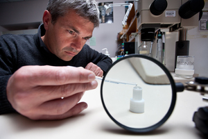 Dr Stephen Sowerby with a core component of his parasitic worm technology that has been boosted with US$1m funding from the Bill & Melinda Gates Foundation. Photo / supplied