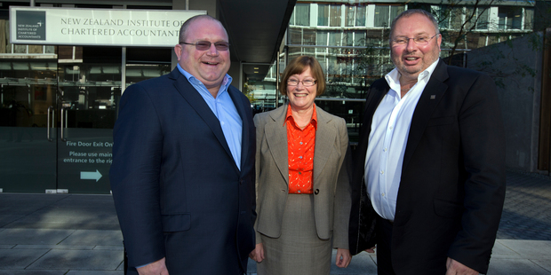 Craig Norgate, chief executive, Liz Hickey, president and Graham Crombie, chairman, of the New Zealand Institute Of Chartered Accountants. Photo / Brett Phibbs