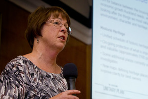 Penny Pirrit, senior planner at Auckland Council, at one of the many public meetings held to discuss the Unitary Plan. Photo / Sarah Ivey