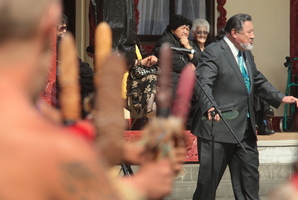 Dr Pita Sharples welcomes Sir Jerry Mateparae to Tangoio Marae. Photo / Warren Buckland