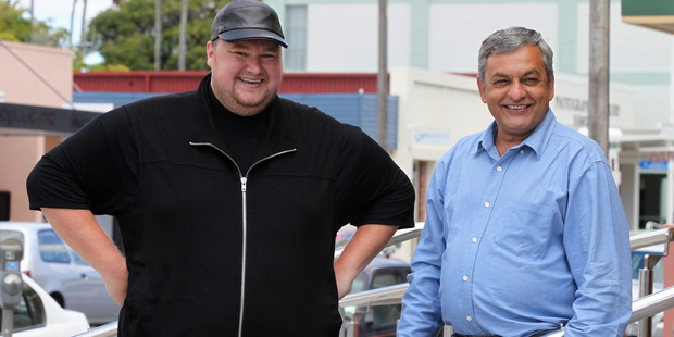 Mega founder Kim Dotcom with chief exec Vikram Kumar. Photo / Duncan Brown