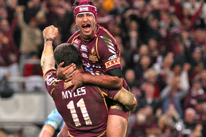 Johnathan Thurston celebrates Queensland's game three victory in last year's State of Origin. Photo / Getty Images