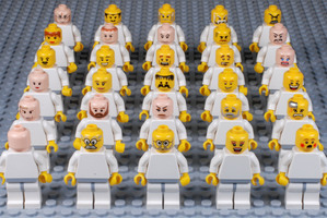 There are 6000 little Lego faces - and they're getting increasingly grumpier according to new research from the University of Canterbury. Photo / Dr Christoph Bartneck