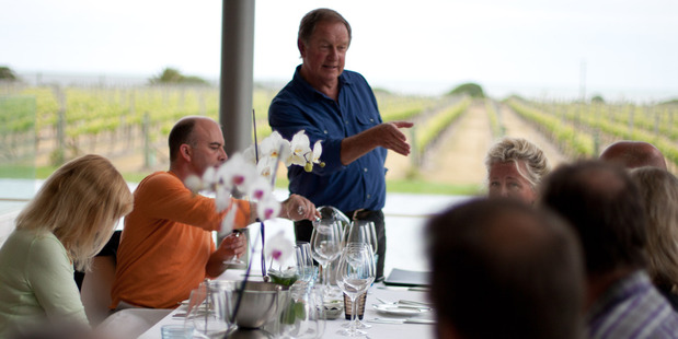 John Hawkesby leads a tutored Syrah tasting at Elephant Hill. Photo / Richard Brimer
