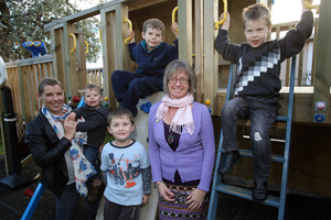 Clockwise from left, Mary Bradley with sons Ben, 2, Luke, 6, and Josh, 4, and Colleen Fox with son Caleb, 4. Photo / Supplied