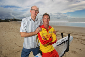Megan Mackander Tony Miles and lifeguard Ricky Smith. Photo / Sunshine Coast Daily