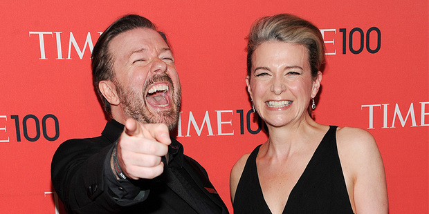 Ricky Gervais and girlfriend Jane Fallon attend the TIME 100 Gala. Photo/AP