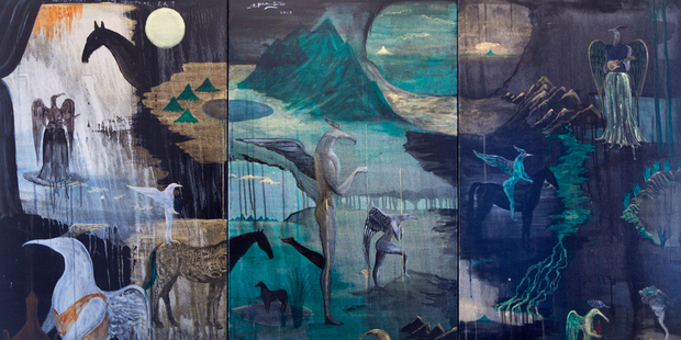 Midnight in the Mountains by Bill Hammond, at Ivan Anthony Gallery. Photo / Natalie Slade