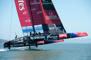 Emirates Team New Zealand's high-powered AC72 catamaran in action. Photo / AP