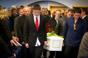 Matt Christison and brother Daniel Christison during the funeral of their mother Gail Bowers. Photo / Glenn Taylor