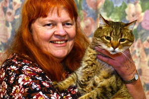 Diane Yeldon with her cat, Teddy, yesterday. Photo / Debbie Porteous