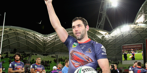 Cameron Smith of the Storm thanks fans after playing in his 250th NRL game. Photo /Getty Images