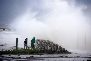 Huge waves pounded the shoreline at Petone Beach, near Wellington last week. Photo / Bob Beale