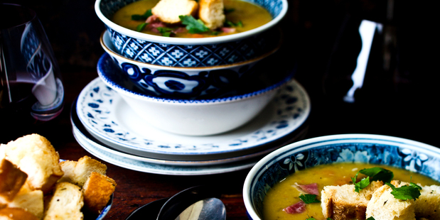 Thick Pea, Ham and Vegetable Soup. Photo / NZH