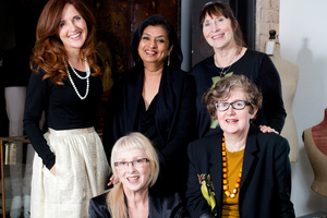 Cris Roberts from Pearl (front left) with (from back left) Sharon Kempthorne, Amy Miller, Sally Govorko and Liz Mitchell, who sell their designs in her new Osborne Lane store in Newmarket. Photo / NZH