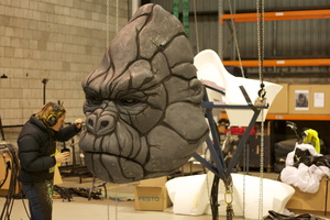 The face of the King Kong puppet is prepared for the Melbourne production of the King Kong musical.
