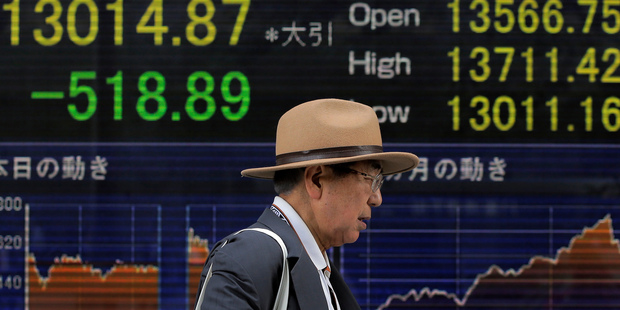 The Japanese stock market plunged 6 per cent in morning trading last Thursday - it closed down 5 per cent. Photo / AP